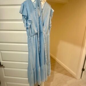 Amazon Light Blue Midi Dress with Ruffles